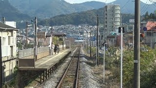 長崎市内の市街地から山岳地帯に移り変わる道ノ尾駅～高田駅間を走行する長崎本線長与支線上りキハ200系の前面展望