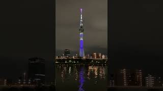 東京スカイツリー　ライトアップ 「ジョジョの奇妙な冒険」  Tokyo Skytree Light up JOJOTREE  アニメ10周年コラボ ♪ 　隅田川　屋形船