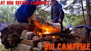 Huge campfire I River Adventure I Food Prep I Tarp setup I I Bear Territory I ASMR