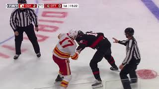 Milan Lucic Ragdolls Austin Watson In Fight Calgary Flames at Ottawa Senators