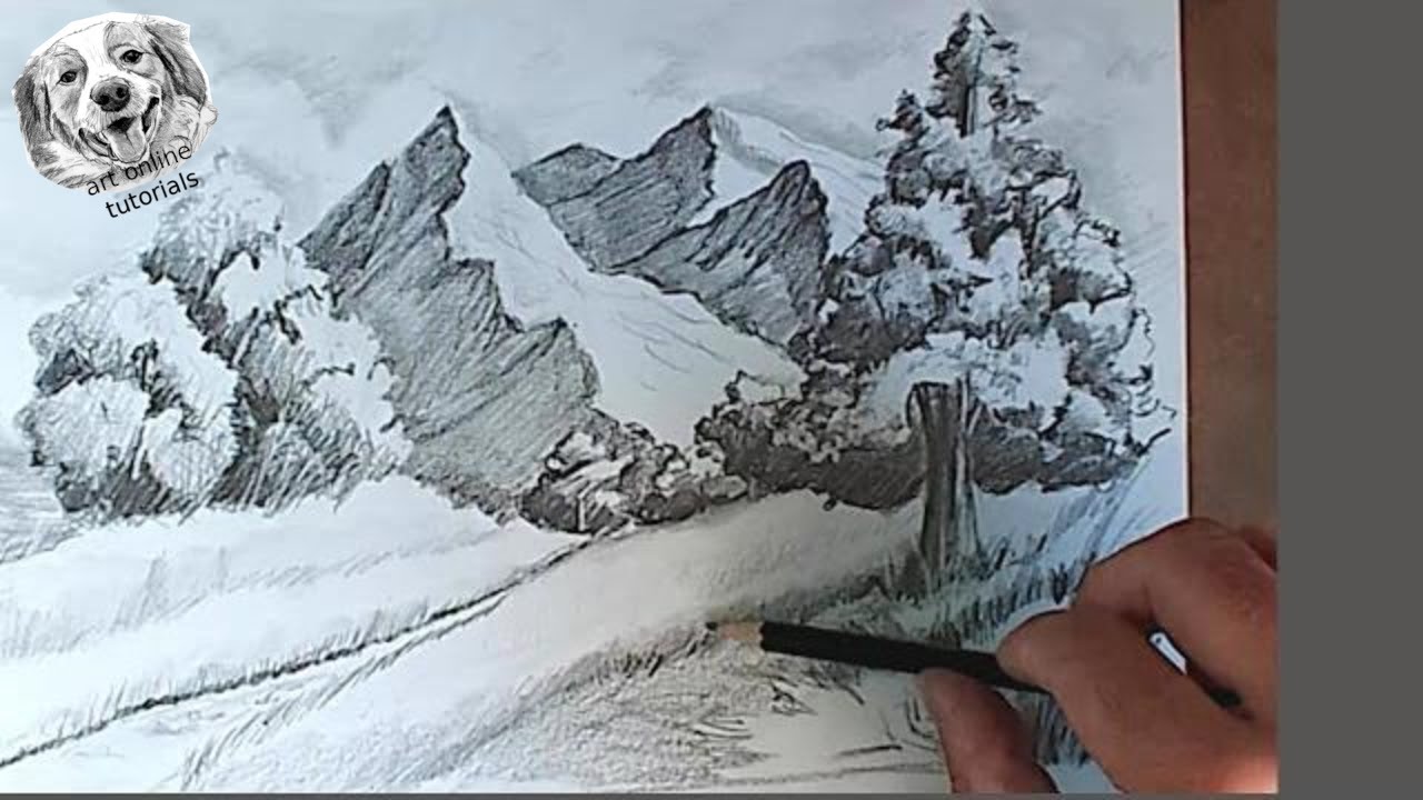 How To Draw Mountains Landscape With Pencil Step By Step And Easy Youtube