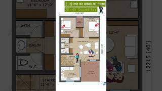 25x40 House Plan with Car Parking, 2BHK House Design, 25' by 40' House Map, 25*40 Home Plan