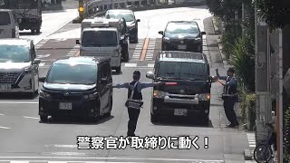 【通行帯違反】いやいやｗｗｗ何で警察官が誘導棒振ってるか少しは考えろ!!バス専用レーンを走行していた2台に停止命令の瞬間!!プリウスは逃げました!!