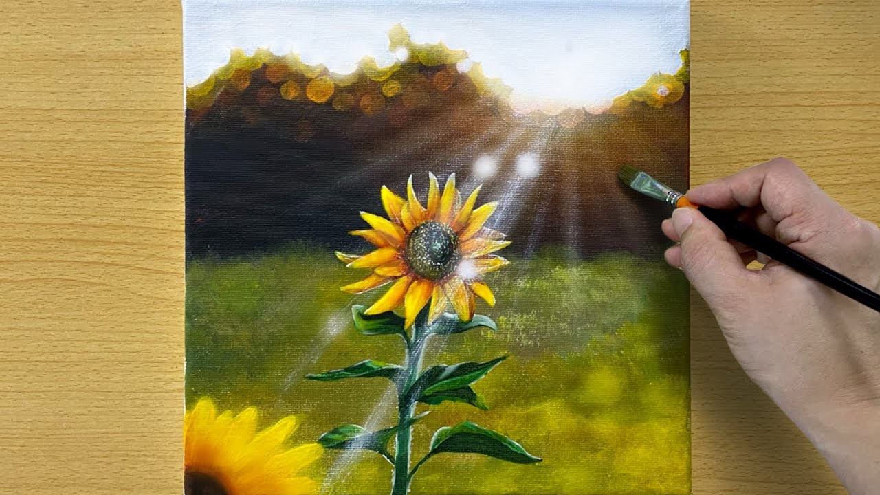 How To Paint A Sunflower In Acrylic / STEP By STEP #156 / 아크릴화 - YouTube