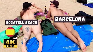 🇪🇸 Hot Day in Barcelona Beach - Spain ☀️🏖️ Crowded Bogatell Beach Walk Tour 4K