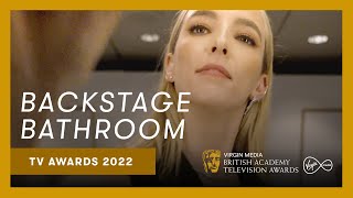 We got a lipstick note on our mirror from Jodie Comer! Our winners squeeze into the BAFTA Bathroom