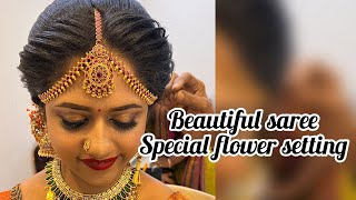 Special bridal flower setting/special bridal saree/different bridal saree/bridal flower arrangement