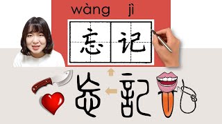 #newhsk1 _#hsk3 忘记/忘記/wangji(forget)How to Pronounce/Say/Write Chinese Vocabulary/Character/Radical