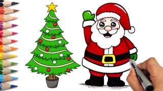 How to draw easy santa claus and christmas tree step by step | kids christmas drawing