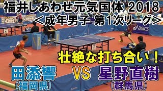 【壮絶な打ち合い！】福井しあわせ元気国体2018 卓球競技会 成年男子 第1次リーグ 田添響(福岡県)VS星野直樹(群馬県)