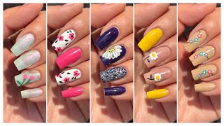 5 Easy flower nail art designs for beginners || Diy nail art designs at home