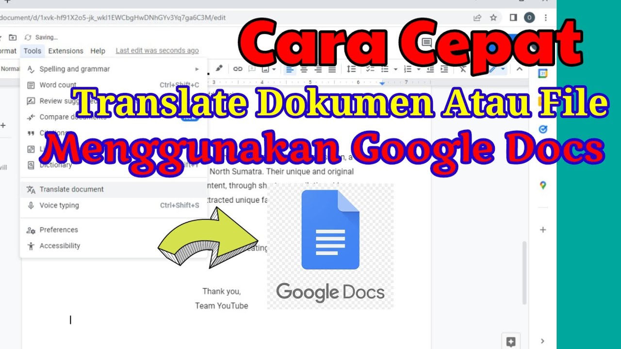 Cara Cepat Translate Dokumen Atau File Menggunakan Google Docs - YouTube