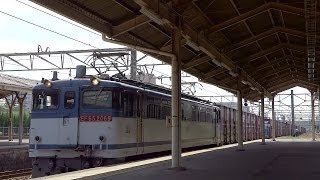 JR貨物 EF65-2069 貨物列車(5087レ JR貨物更新色 赤プレ)旧式なホームの熱田駅通過