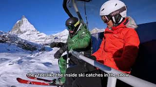 Beginner Ski lesson before skiing from Zermatt to Cervinia. alpine ski school