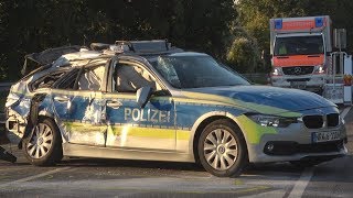 Polizeiwagen auf Alarmfahrt kollidiert mit 2 PKW - 5 Verletzte in Wesseling am 24.08.19 + O-Ton