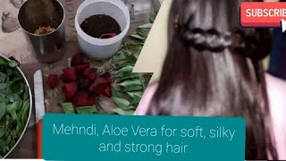 Mehndi, Aloe Vera, Beet root, curry leaves, fenugreek seeds for long, strong, smooth and silky hair