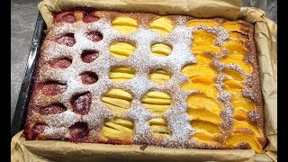 Luftiger Erdbeeren  Pfirsiche  Apfel  Blechkuchen/ 3 flavors In one Cake - super yummy \u0026 soft