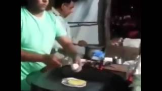 Chick comes out of egg while making omlet