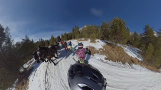 End of the Armentarola piste with horse carriage pulling you to the Alta Badia. Dolomiti Superski