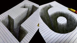 How to Draw 3d Drawing Number 1 & 6 | Easy Pencil Drawing Videos | Optical Illusion 3d Line Art | 3d