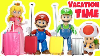 The Super Mario Bros Movie Dolls Packs Suitcase for Vacation with Peach, Luigi, and Bowser