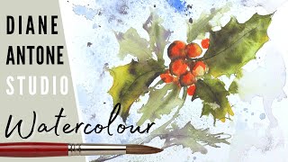 Wet in Wet Watercolor Holly Christmas Card Tutorial | Five Easy Tips to Help You Paint Like a Pro