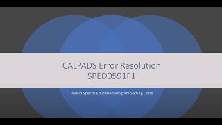 CALPADS Error Resolution SPED0591F1