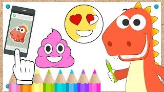 Learn with Eddie: How to Color in Emojis 😍😈💩 Eddie the Dinosaur Colors in Emojis