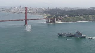 Nancy Pelosi, Mayor London Breed and Navy officers welcome USNS Harvey Milk to SF