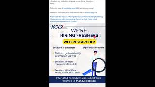 (KGiS) is looking for Web Researcher For Freshers Until NOV-2022 👇🧑‍🎓