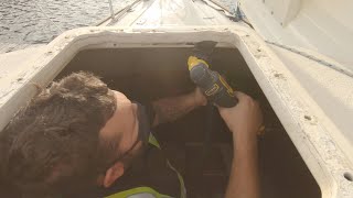 finally replacing my forward hatch !!!  on my bayfield 29 [ boat repair]