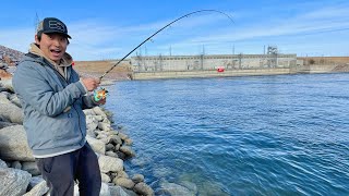 Dam Fishing Fast Moving Water From the Bank! (Shore Lunch)