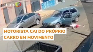 Motorista cai do próprio carro em movimento no interior de SP