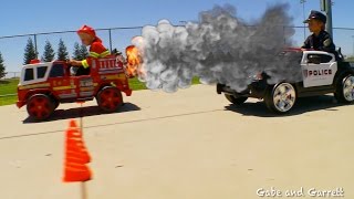 Power Wheels Tug-of-War - Police vs Fire!