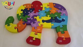 Learning Numbers from 1 to 26! Building an Elephant Puzzle of numbers one to twenty six with Jamal!