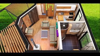 Tiny house interior, 50m2 full accommodation