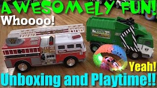 Toy Vehicles for Kids: TONKA Mighty Motorized Fire Rescue Truck and Garbage Truck Unboxing