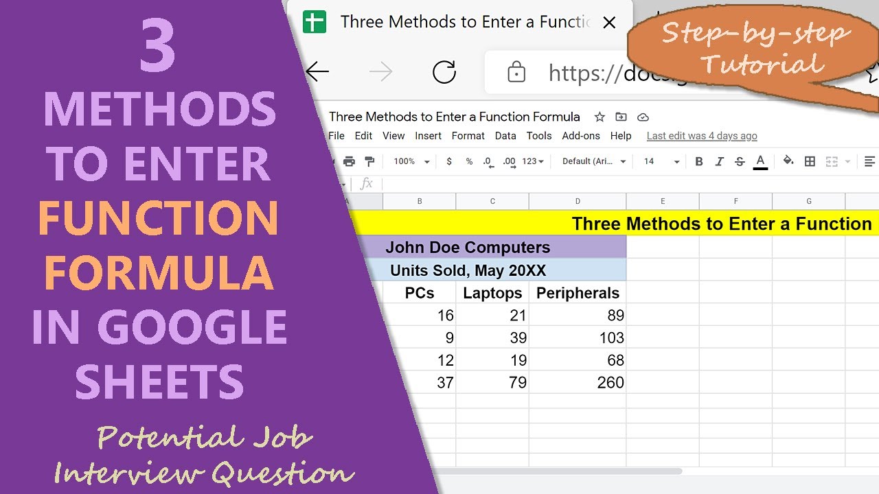 How To Enter A Function Formula In Google Sheets | Formula Bar | Google ...