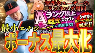 【プロスピA】Aランク以上確定スカウトは5回引かなくていい？？無課金ユーザーのランキングボーナスは◯回で最大に？？神引き動画ですwww