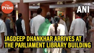 NDA's Vice Presidential candidate Jagdeep Dhankhar arrives at the Parliament Library Building