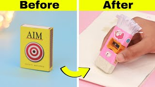 DIY 3 in 1 sharpener, brush and eraser from matchbox || Make sharpener with eraser and brush