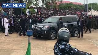 Benue State Governor-Elect, Rev. Fr. Hyacinth Alia Arrives IBB Square In Makurdi For Inauguration