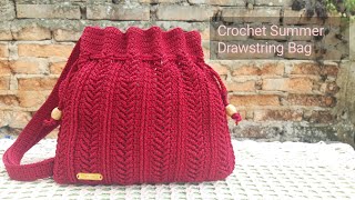 Crochet Summer Drawstring Bag - Elegant Crochet Pattern by @marniascrochet