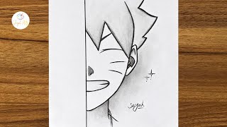 Easy anime sketch || how to draw Boruto Uzumaki half face easy step by step || Drawing Naruto