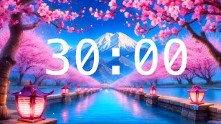 30 Minute Countdown Timer with Alarm | Cherry Blossoms and a River with Lanterns | Relaxing Music