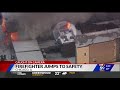 video captures chicago firefighter jumping to safety