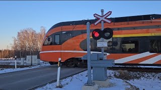 Elron train at Lange crossing, Ülenurme, near Tartu, Estonia