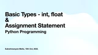 Python Names, Values, Types, Assignment Statement