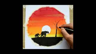 Sunset scenery drawing #Shorts #shortvideo