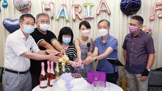 致謝辭 - 生日歌For Maria, 6月生日之星 - 切蛋糕 - 多謝PC送生日蛋糕 多謝Christina送香檳 - 開香檳 祝酒 - 送花嘉賓合照 - Maria \u0026 Sunny 六月之星樂聚